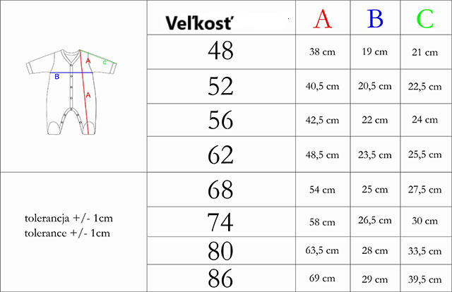 velkostna tabuľka BAMARNICOL1